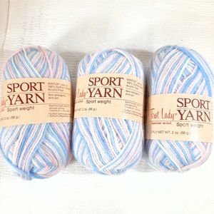 Vintage First Lady Ombre baby yarn set 3 skeins #7368 blue pink white sport 3ply